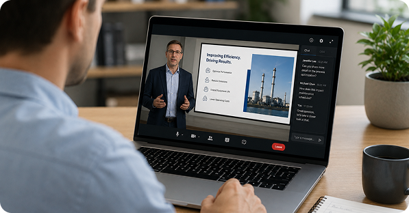 Online industrial webinar with a technical presentation on power generation, emissions control, and plant optimization solutions